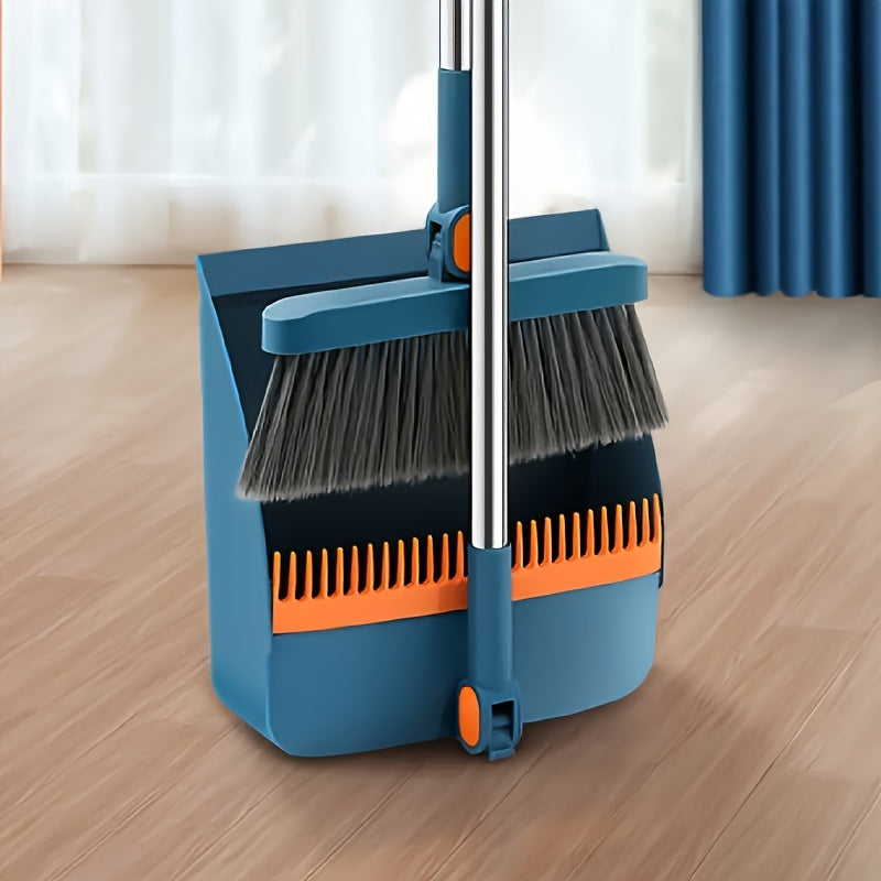 1set, Household Broom And Dustpan Set, Long Handle Floor Cleaning Broom Dustpan Set, Rotatable Broom And Dustpan With Comb Tooth, To Remove Dust And Garbage, For Home, Kitchen, Room, Office, Cleaning Supplies, Cleaning Tool,