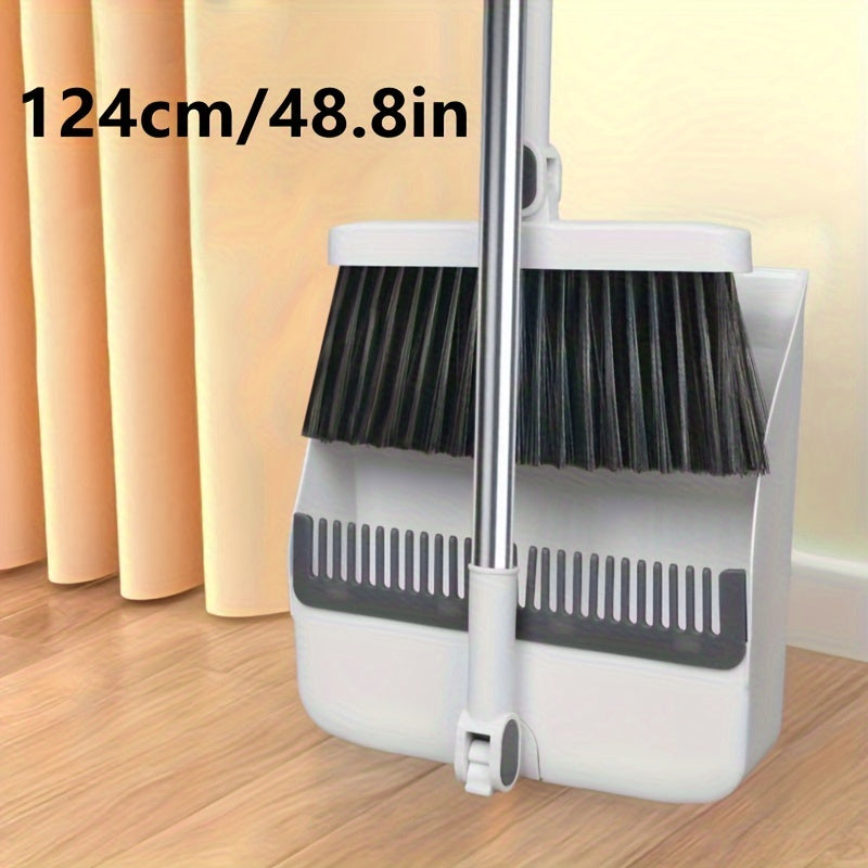 1set, Household Broom And Dustpan Set, Long Handle Floor Cleaning Broom Dustpan Set, Rotatable Broom And Dustpan With Comb Tooth, To Remove Dust And Garbage, For Home, Kitchen, Room, Office, Cleaning Supplies, Cleaning Tool,