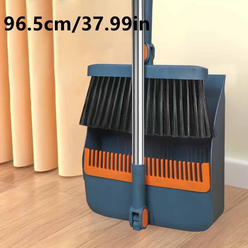 1set, Household Broom And Dustpan Set, Long Handle Floor Cleaning Broom Dustpan Set, Rotatable Broom And Dustpan With Comb Tooth, To Remove Dust And Garbage, For Home, Kitchen, Room, Office, Cleaning Supplies, Cleaning Tool,