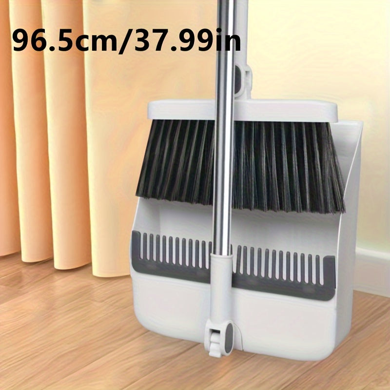 1set, Household Broom And Dustpan Set, Long Handle Floor Cleaning Broom Dustpan Set, Rotatable Broom And Dustpan With Comb Tooth, To Remove Dust And Garbage, For Home, Kitchen, Room, Office, Cleaning Supplies, Cleaning Tool,