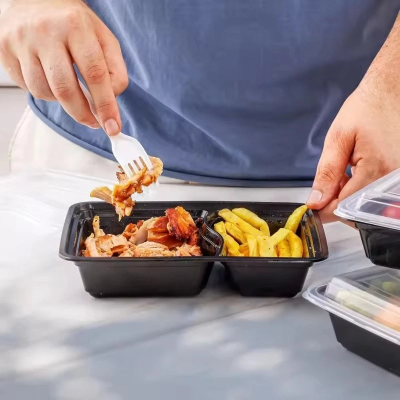 10PCS Disposable Food Boxes Compartments With Lids Disposable Bento Boxes Kitchen Storage Bento Fruit Takeaway Food Container