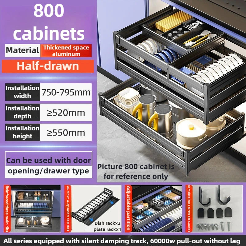 Pull Out Kitchens Cabinets Baskets Drawer Style Bowl Dish Storage Baskets Organization Three Layers Kitchens Shelf Thicken