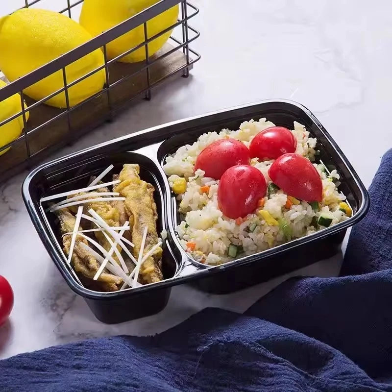 10PCS Disposable Food Boxes Compartments With Lids Disposable Bento Boxes Kitchen Storage Bento Fruit Takeaway Food Container
