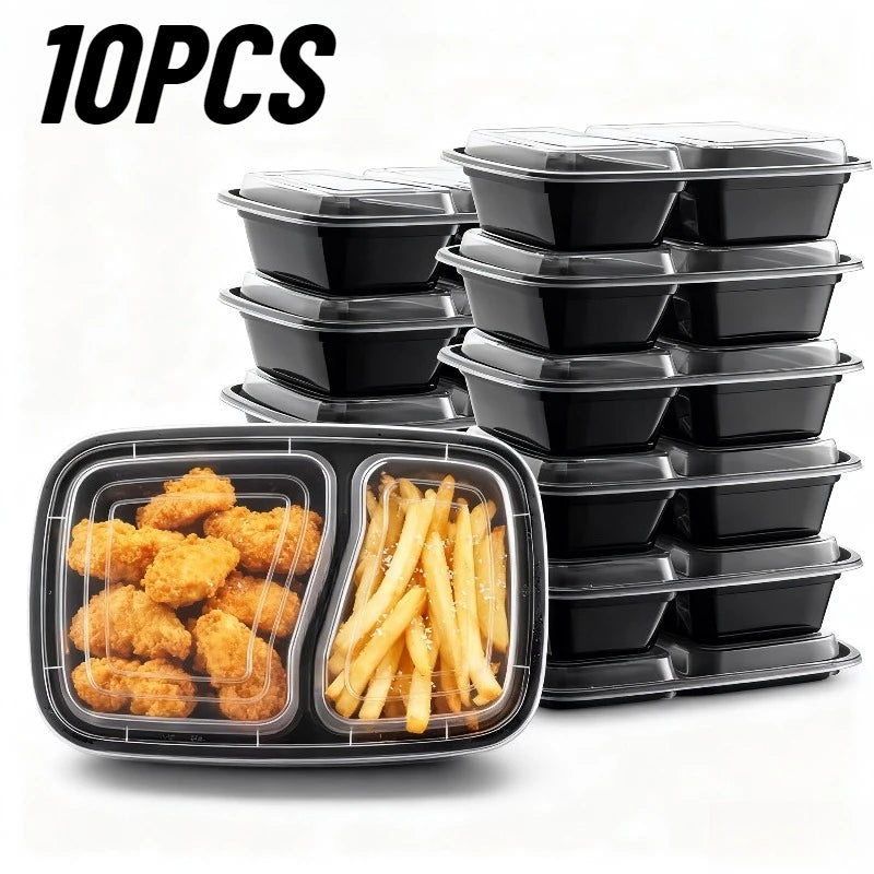 10PCS Disposable Food Boxes Compartments With Lids Disposable Bento Boxes Kitchen Storage Bento Fruit Takeaway Food Container