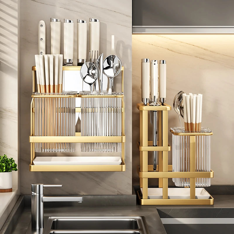 Kitchen knife rack, chopstick holder, wall-mounted multifunctional countertop, cutting board, and tool storage rack