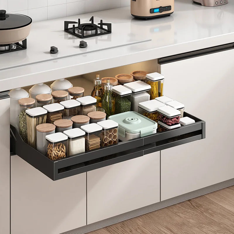 Kitchen Cabinet Basket With Slide Rails Drawer Type Bowl Dish Spice Box Storage Rack Scalable Shelf Bathroom Cabinets Organizer
